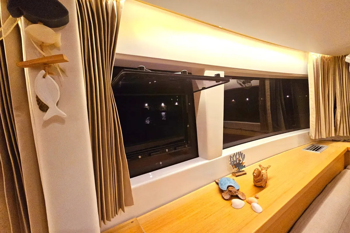 Salon of EmoSEAon, a Lagoon 450 F catamaran at Municipal Unit of Lefkada, Greece