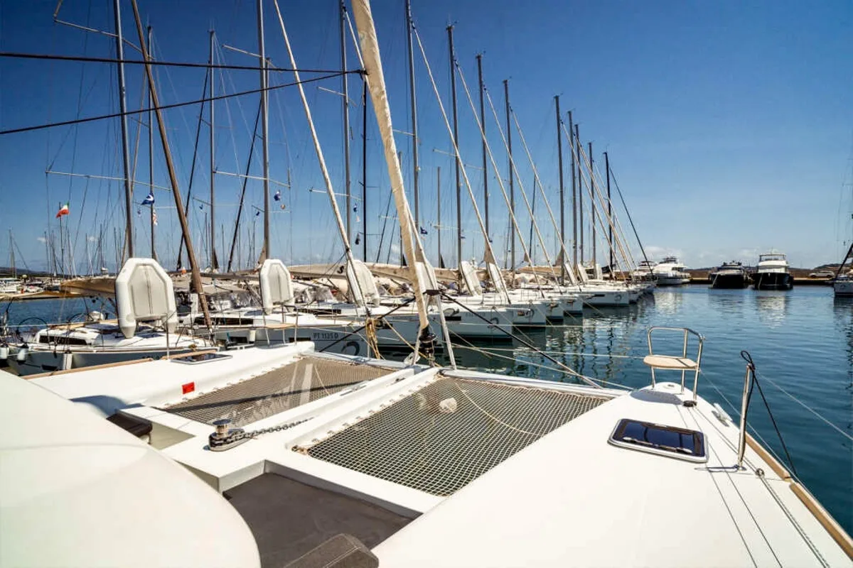 Deck of EmoSEAon, a Lagoon 450 F catamaran at Municipal Unit of Lefkada, Greece