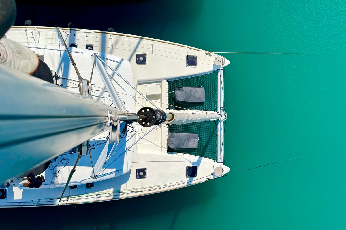Exterior view of EmoSEAon, a Lagoon 450 F catamaran at Municipal Unit of Lefkada, Greece