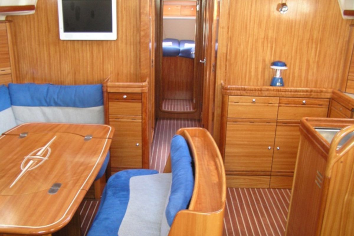 Salon of Portugizac, a Bavaria 50 sailboat at Grad Trogir, Croatia