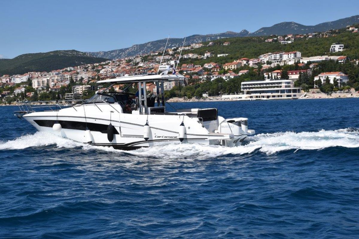 Exterior view of 272679 ZD, a Jeanneau Cap Camarat 10.5 WA motorboat at Zadar, Croatia