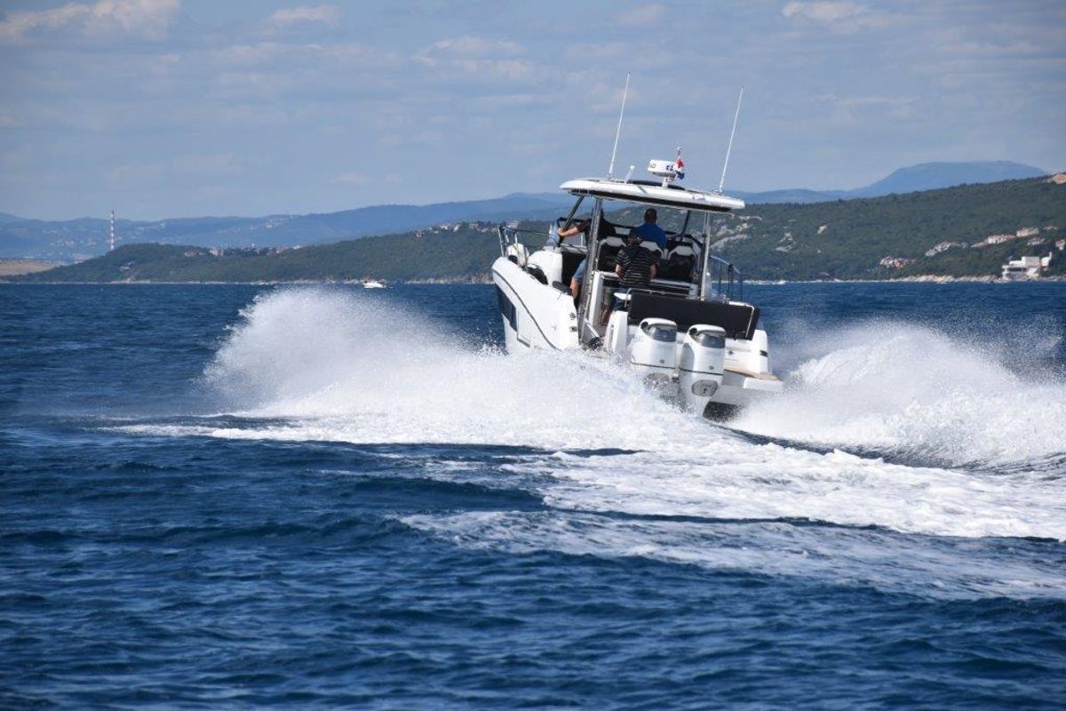 Exterior view of 272679 ZD, a Jeanneau Cap Camarat 10.5 WA motorboat at Zadar, Croatia