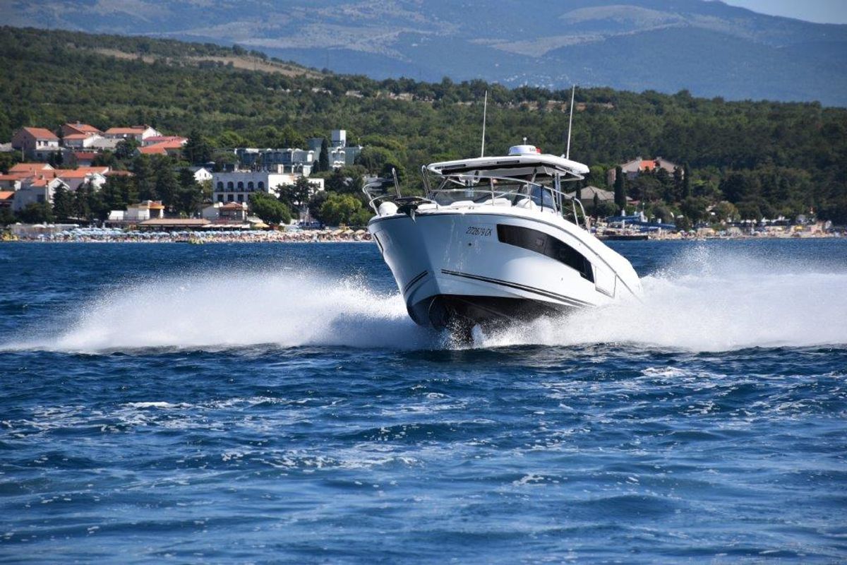 Exterior view of 272679 ZD, a Jeanneau Cap Camarat 10.5 WA motorboat at Zadar, Croatia