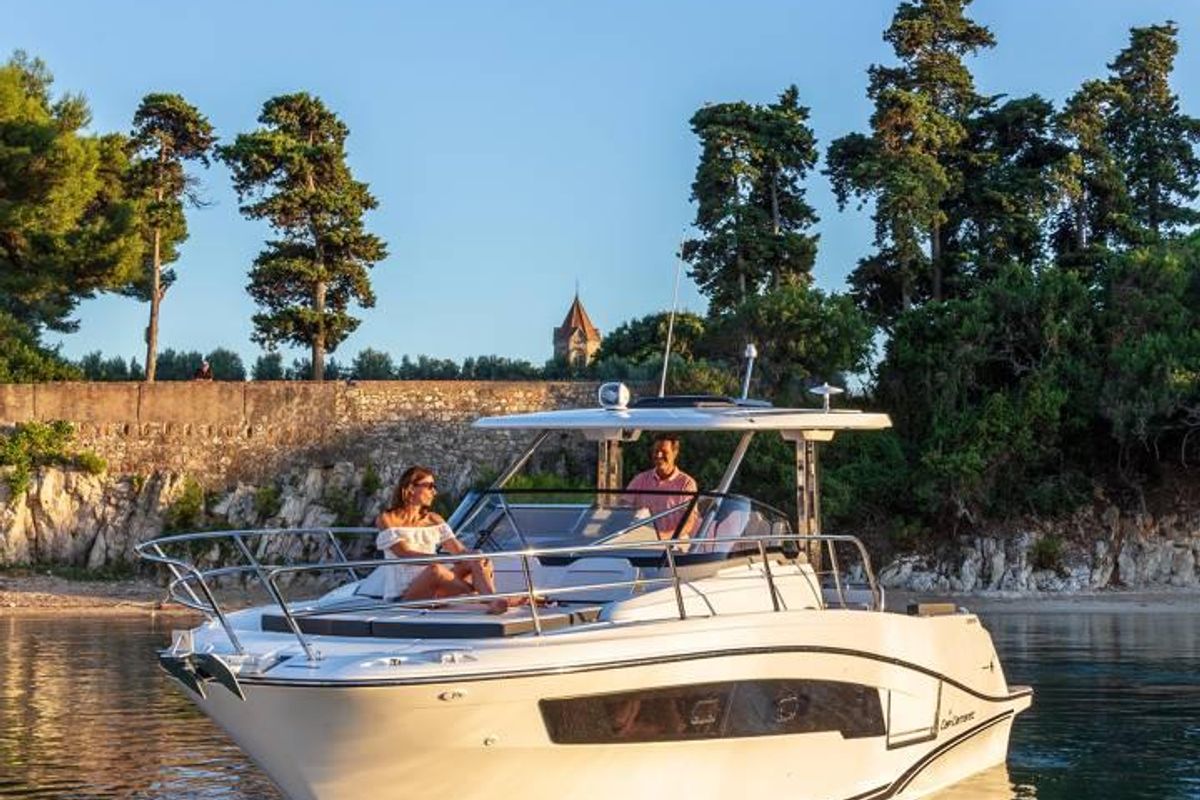 Exterior view of 272679 ZD, a Jeanneau Cap Camarat 10.5 WA motorboat at Zadar, Croatia