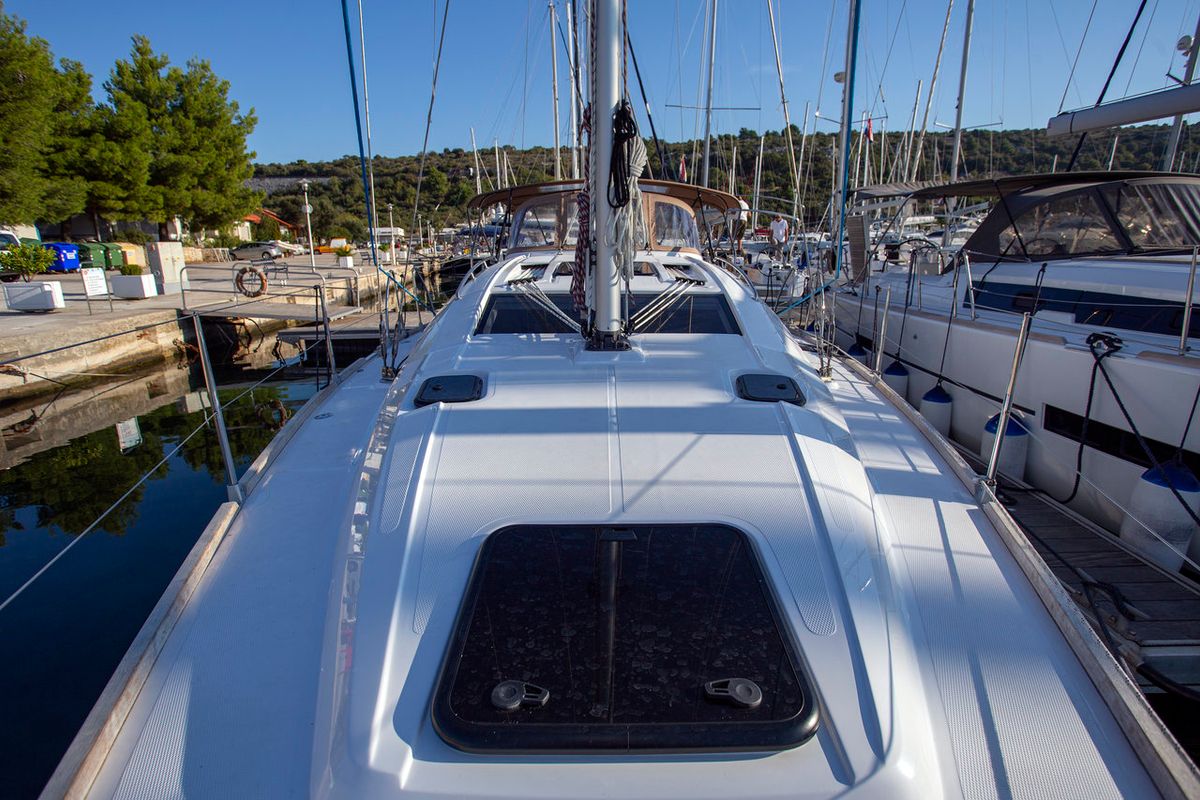 Deck of Janina, a Elan Impression 40 sailboat at Grad Pula, Croatia