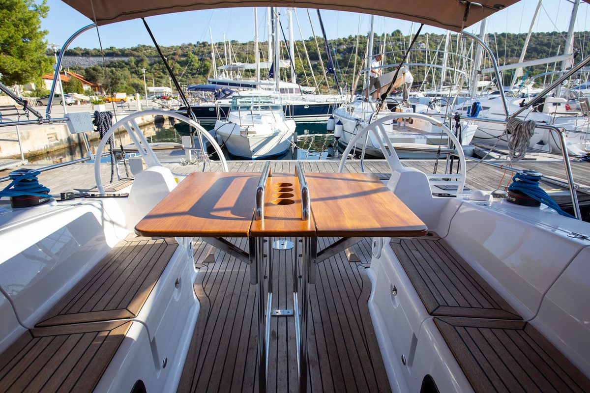 Cockpit of Janina, a Elan Impression 40 sailboat at Grad Pula, Croatia