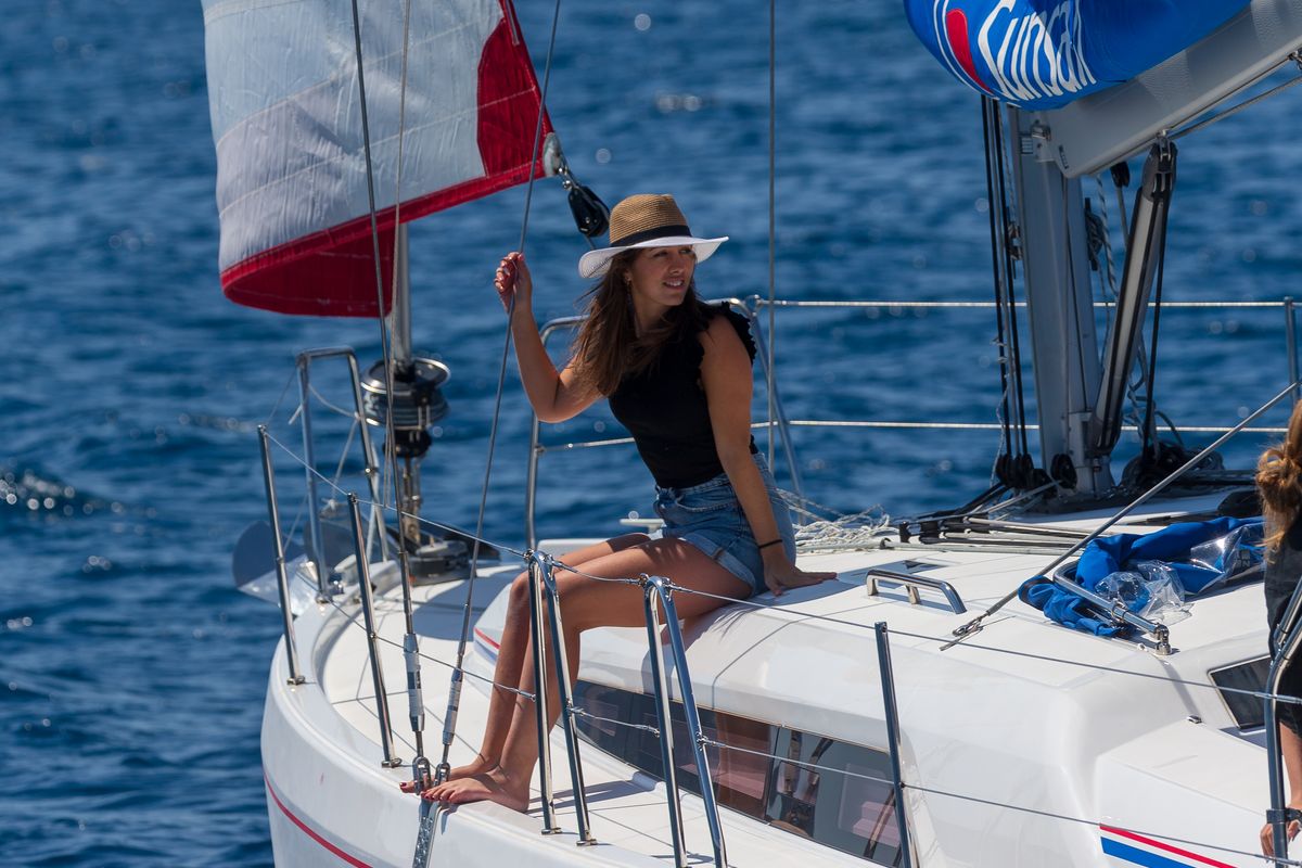 Deck of Sunsail 42 Premium, a Beneteau Oceanis 40.1 sailboat at Road Town, British Virgin Islands
