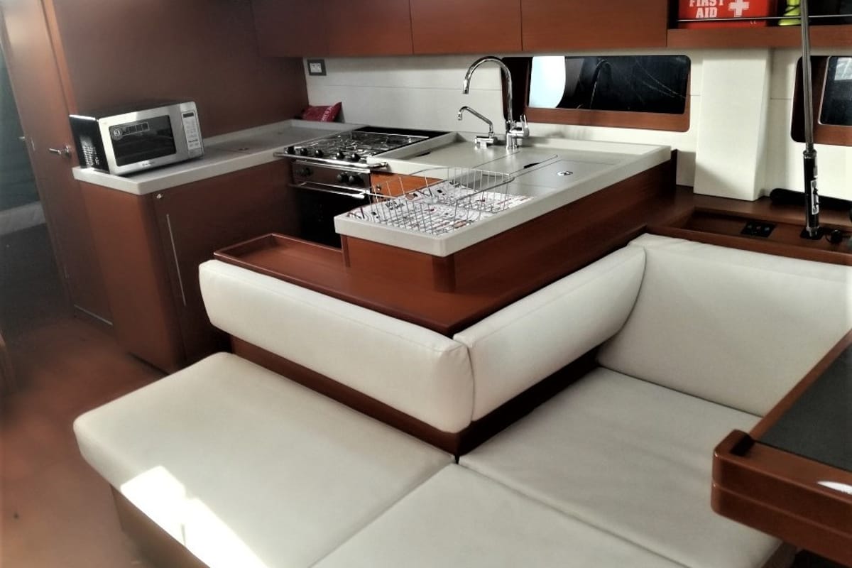 Galley of Aeolian Muse, a Beneteau Oceanis 51.1 sailboat at Preveza, Greece