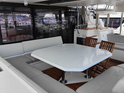 Deck of La Suerte, a Leopard 50 catamaran at Procida, Italy