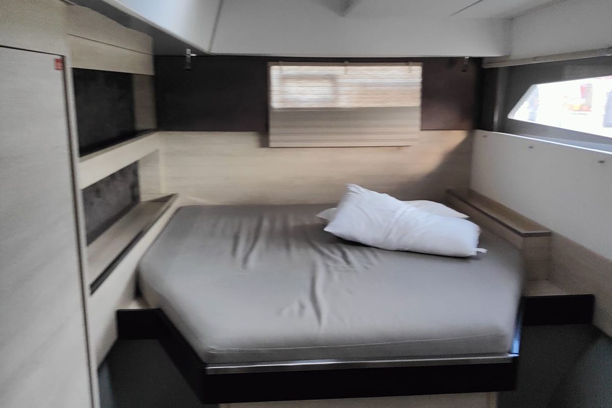 Cabin on La Suerte, a Leopard 50 catamaran at Procida, Italy
