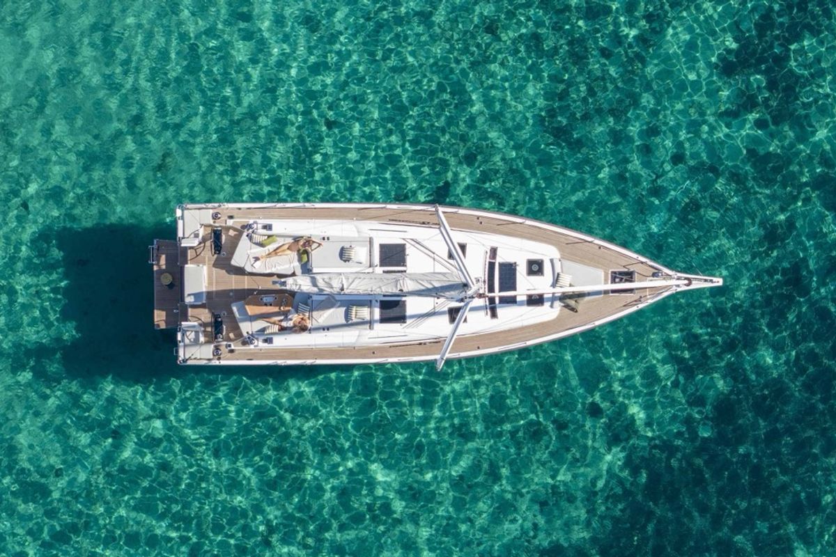 Exterior view of Margarita, a Beneteau Oceanis 52 sailboat at Olbia, Italy