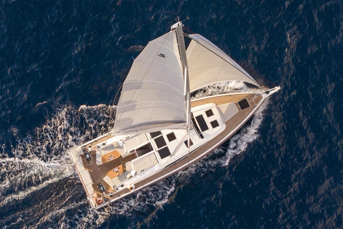Exterior view of Margarita, a Beneteau Oceanis 52 sailboat at Olbia, Italy