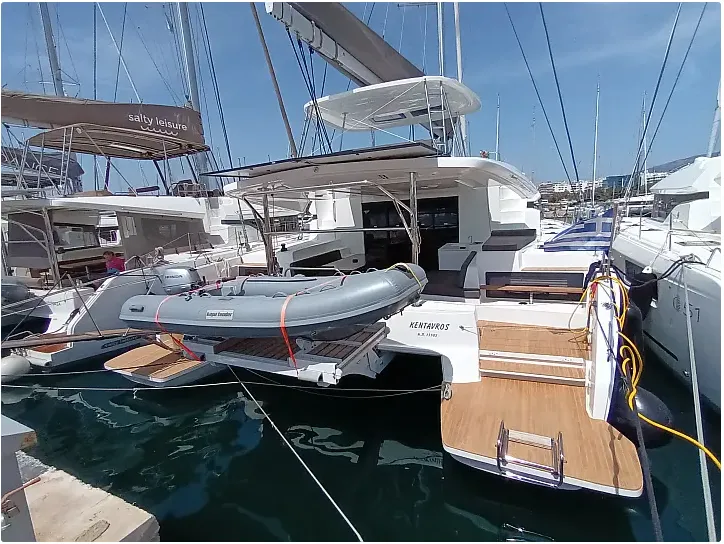 Exterior view of Errant Vagabond, a Lagoon 51 catamaran at Municipal Unit of Palairos, Greece