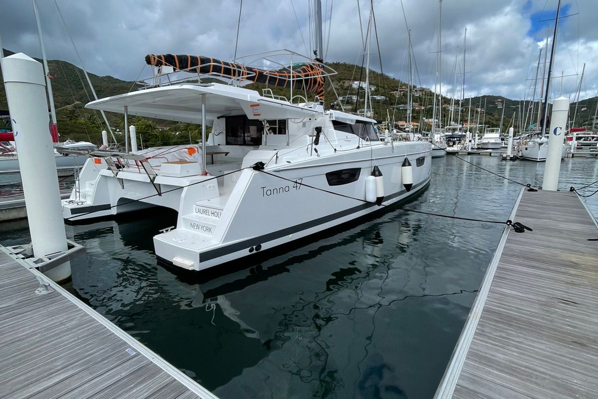Exterior view of Ojala, a Fountaine Pajot Tanna 47 catamaran at Charlotte Amalie, United States