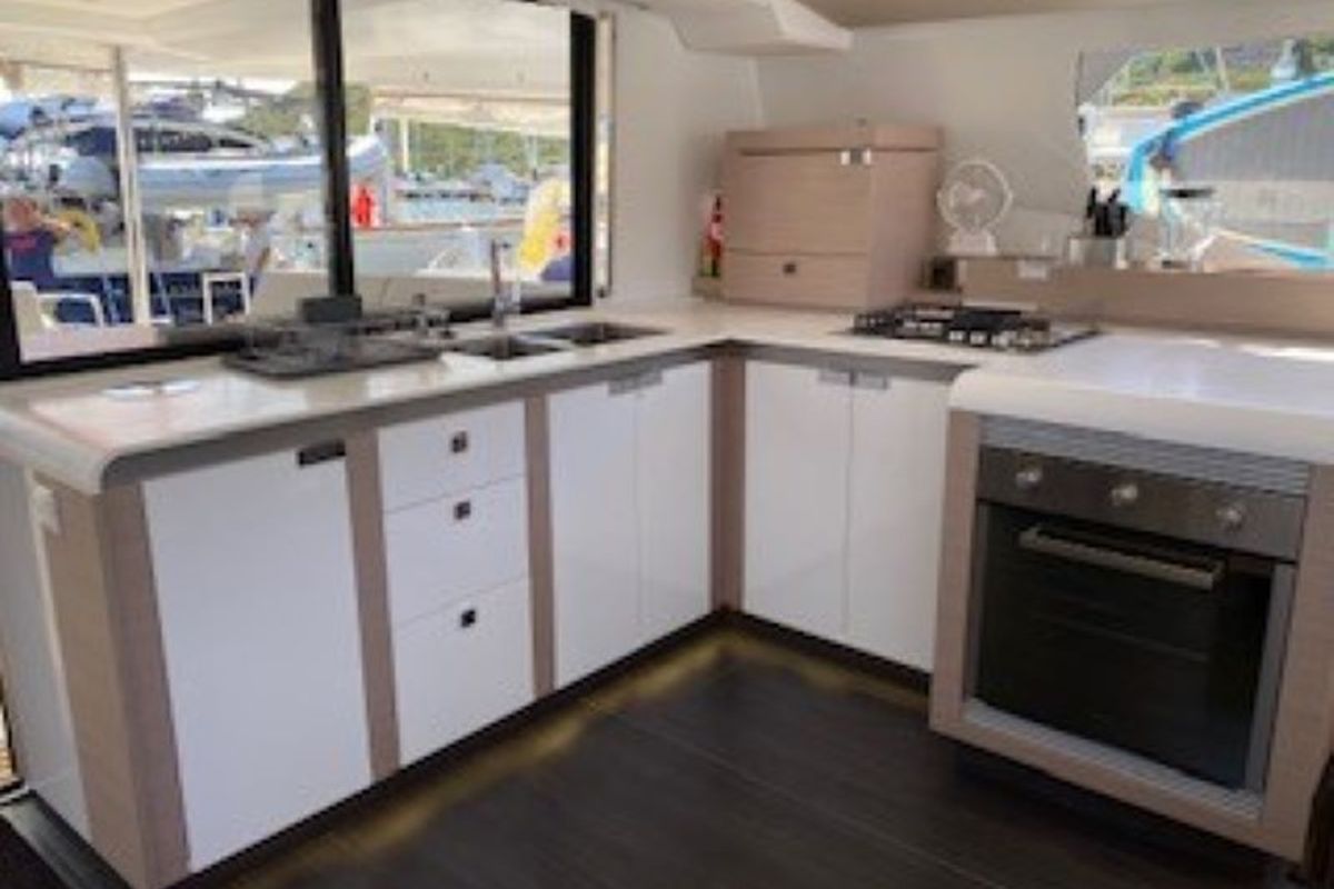Galley of Ojala, a Fountaine Pajot Tanna 47 catamaran at Charlotte Amalie, United States