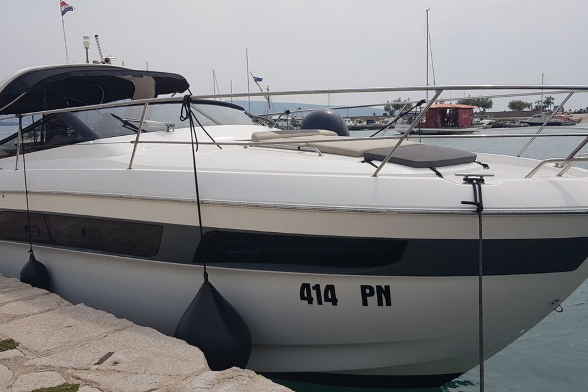 Exterior view of Rhea, a Bavaria Sport 400 Open yacht at Punat, Croatia