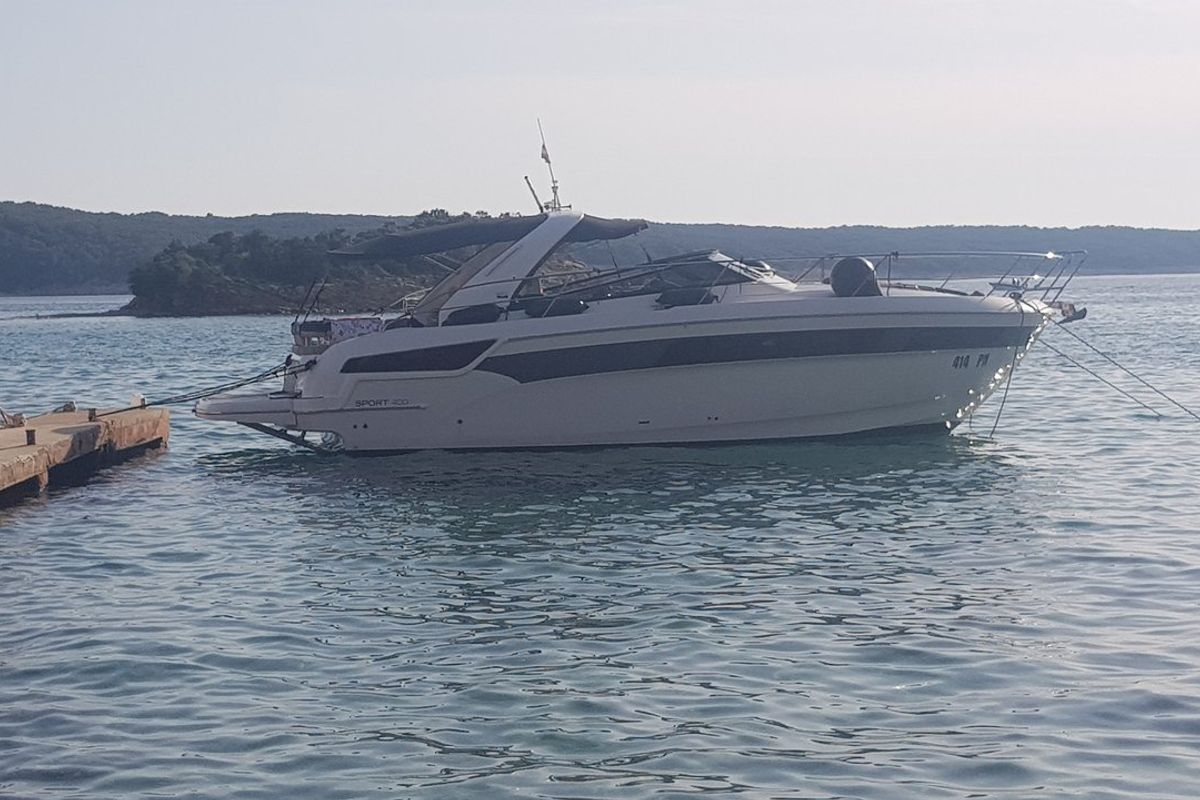 Exterior view of Rhea, a Bavaria Sport 400 Open yacht at Punat, Croatia