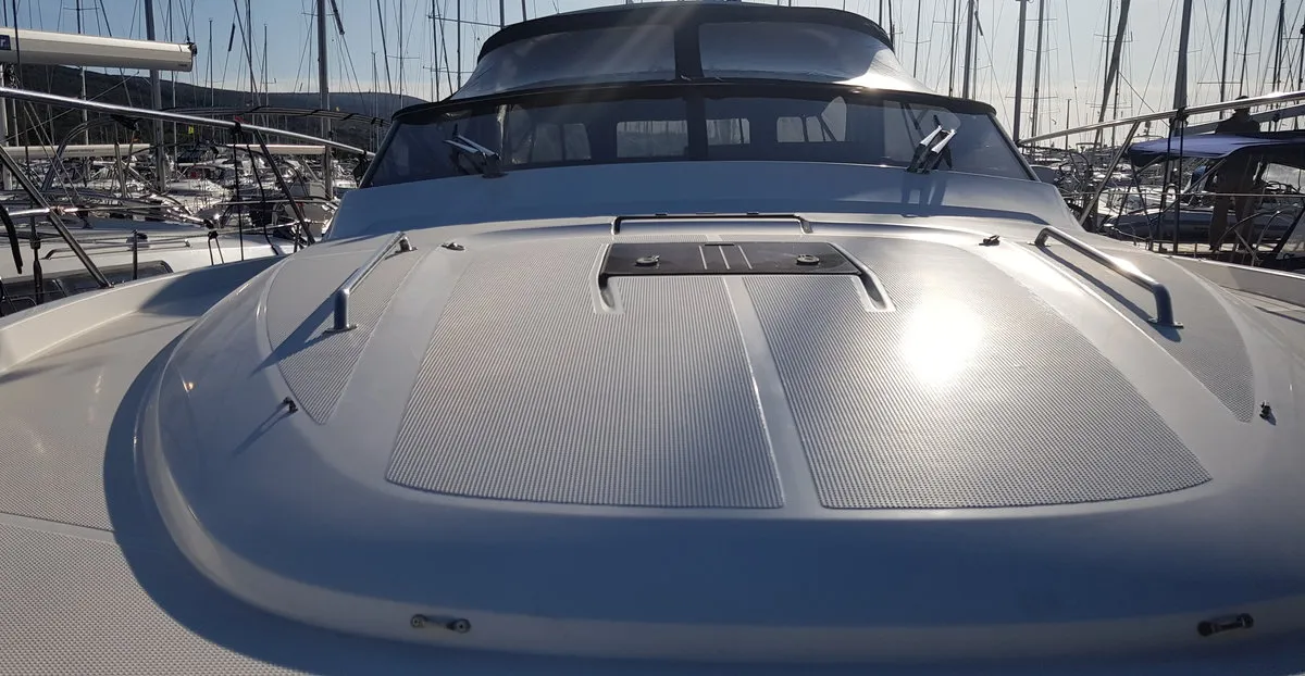 Deck of Rhea, a Bavaria Sport 400 Open yacht at Punat, Croatia