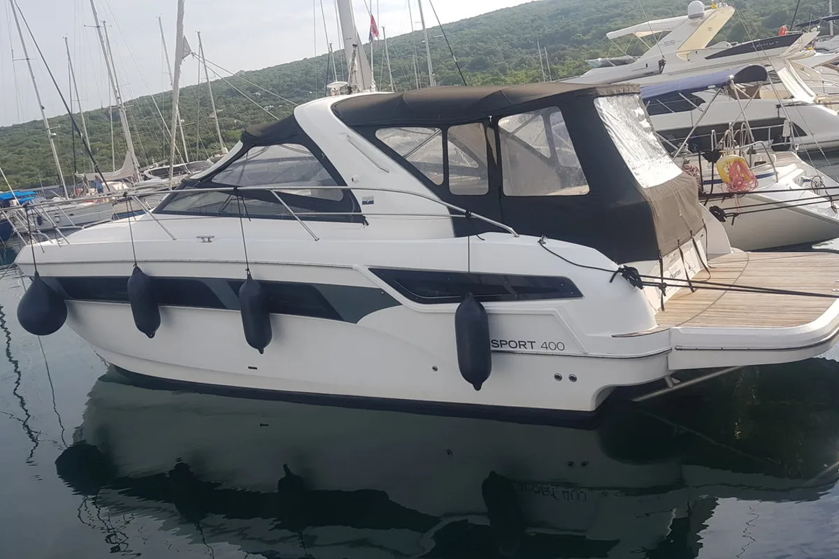 Exterior view of Rhea, a Bavaria Sport 400 Open yacht at Punat, Croatia