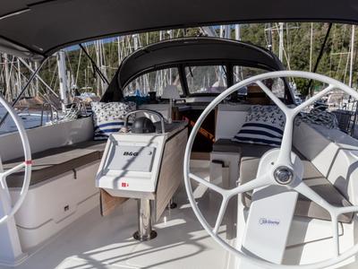 Cockpit of Trinity, a Bavaria 46 Cruiser sailboat at Marmaris, Turkey