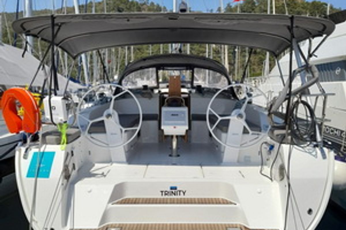 Cockpit of Trinity, a Bavaria 46 Cruiser sailboat at Marmaris, Turkey