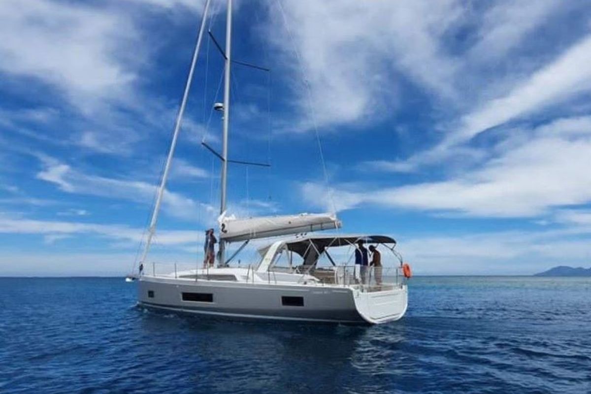 Exterior view of Tria, a Beneteau Oceanis 46.1 sailboat at Split, Croatia