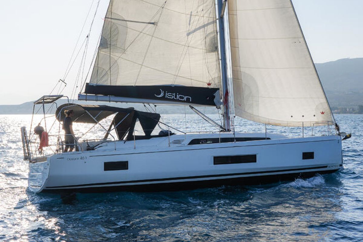 Exterior view of Tria, a Beneteau Oceanis 46.1 sailboat at Split, Croatia