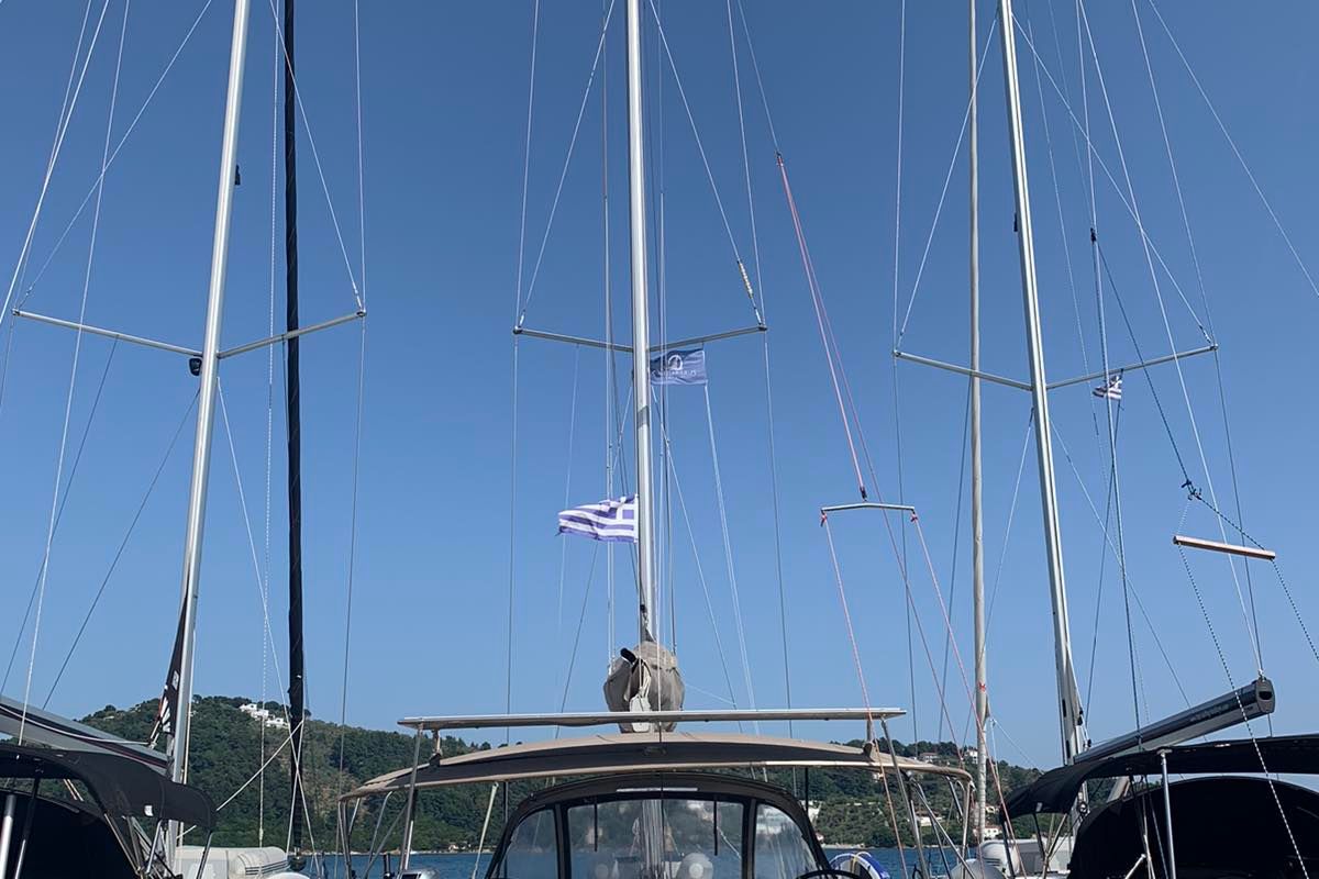 Aurora, a Jeanneau Sun Odyssey 519 sailboat at Skiathos, Greece