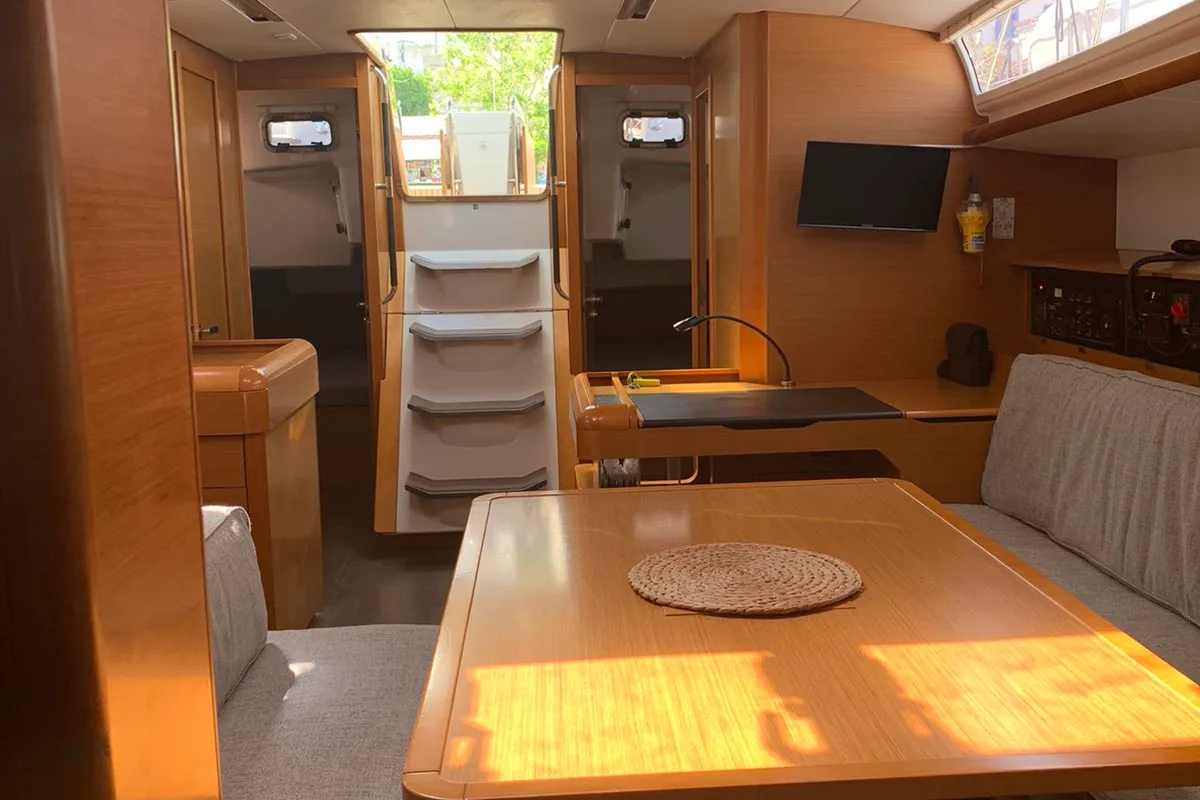 Salon of Aurora, a Jeanneau Sun Odyssey 519 sailboat at Skiathos, Greece