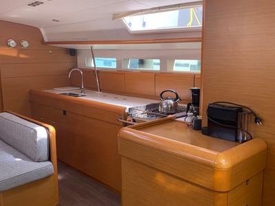 Galley of Aurora, a Jeanneau Sun Odyssey 519 sailboat at Skiathos, Greece