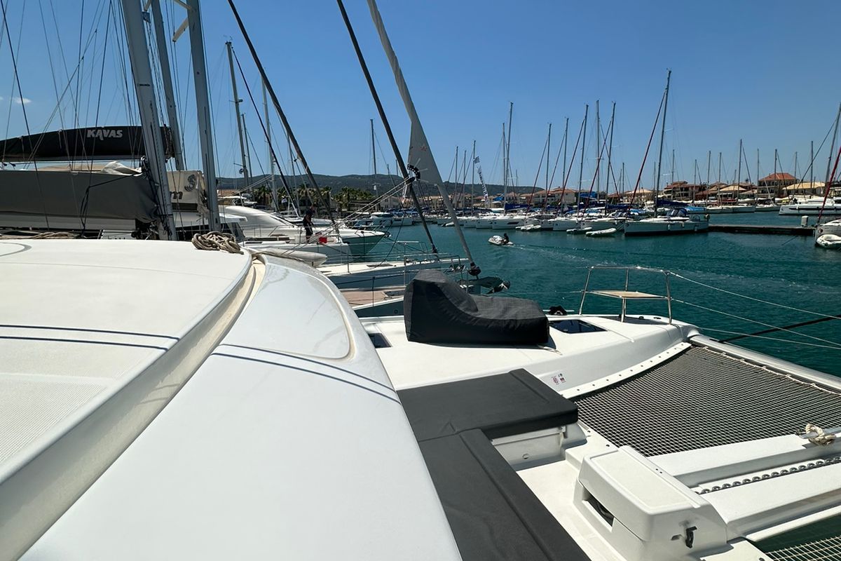Exterior view of Cass, a Lagoon 46 catamaran at Municipal Unit of Lefkada, Greece
