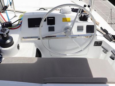 Cockpit of Dorothea, a Bali 4.2 OW catamaran at Road Town, British Virgin Islands