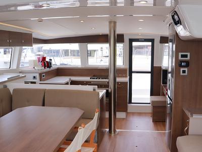 Salon of Dorothea, a Bali 4.2 OW catamaran at Road Town, British Virgin Islands