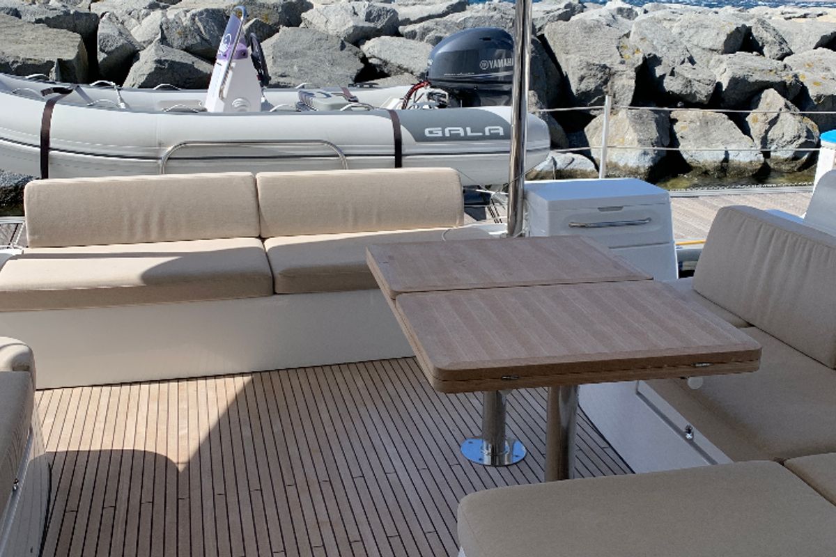 Deck of Alaia, a Lagoon 50 catamaran at Ventimiglia, Italy