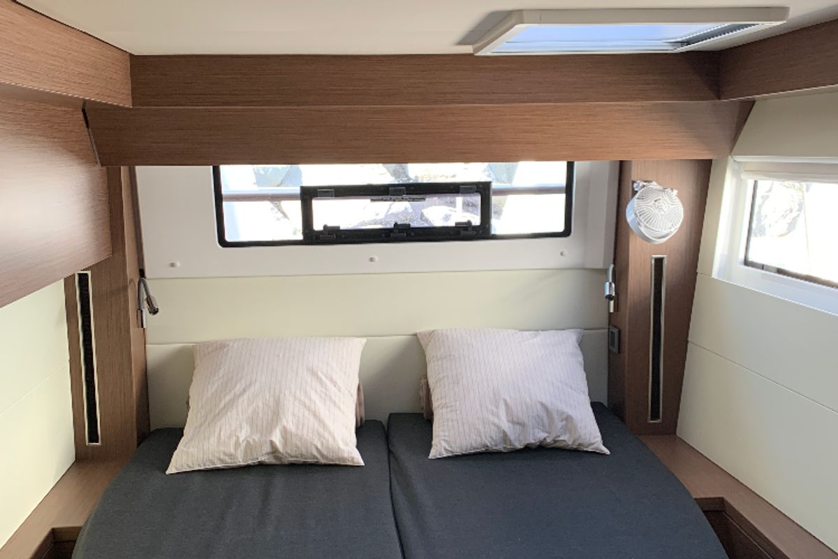 Cabin on Alaia, a Lagoon 50 catamaran at Ventimiglia, Italy