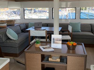 Salon of Alaia, a Lagoon 50 catamaran at Ventimiglia, Italy