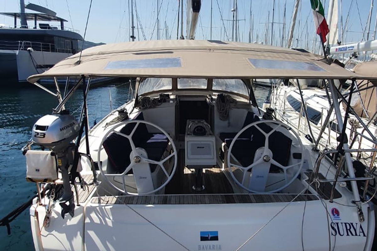 Salon of Surya, a Bavaria Cruiser 41 sailboat at Olbia, Italy