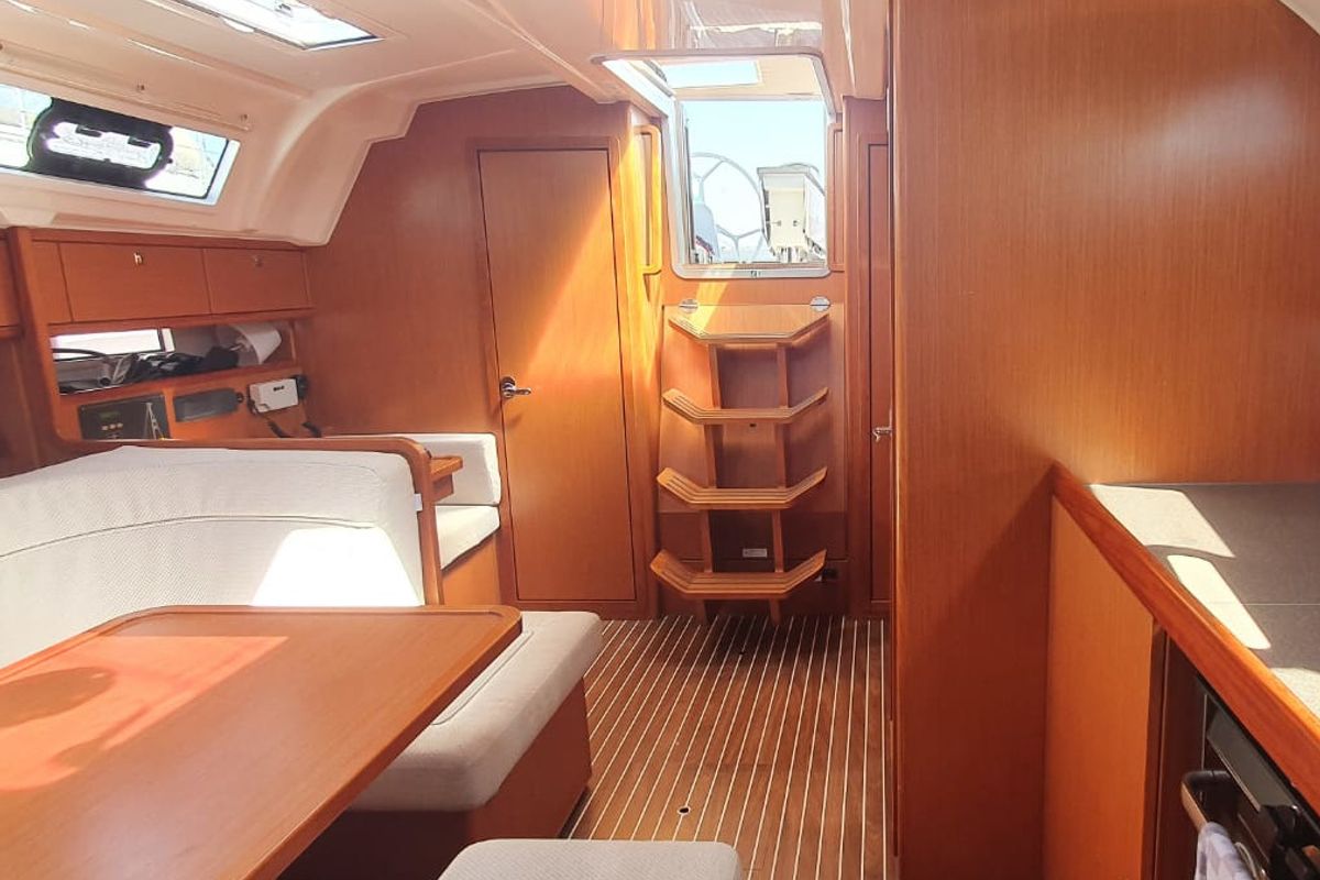 Salon of Surya, a Bavaria Cruiser 41 sailboat at Olbia, Italy