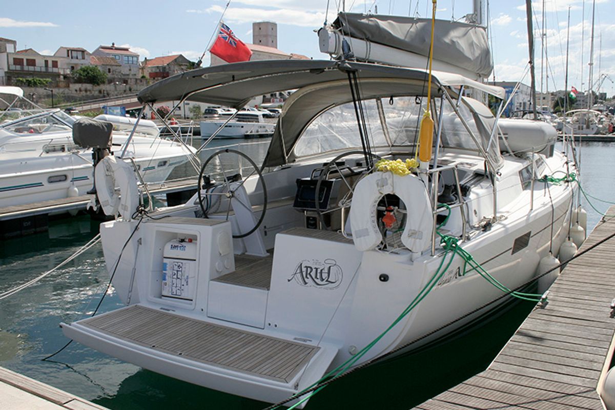 Cockpit of Ariel, a Hanse Yachts Hanse 385 sailboat at Grad Šibenik, Croatia