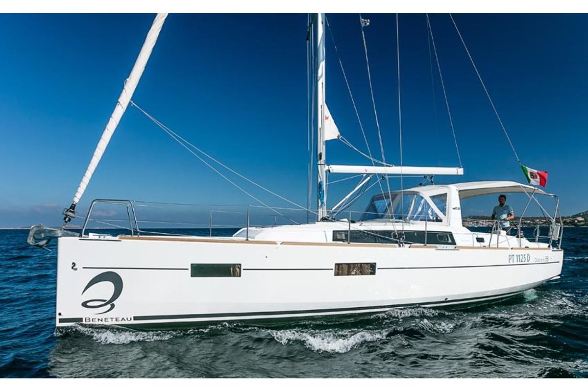Exterior view of Marta, a Beneteau Oceanis 38 sailboat at Olbia, Italy