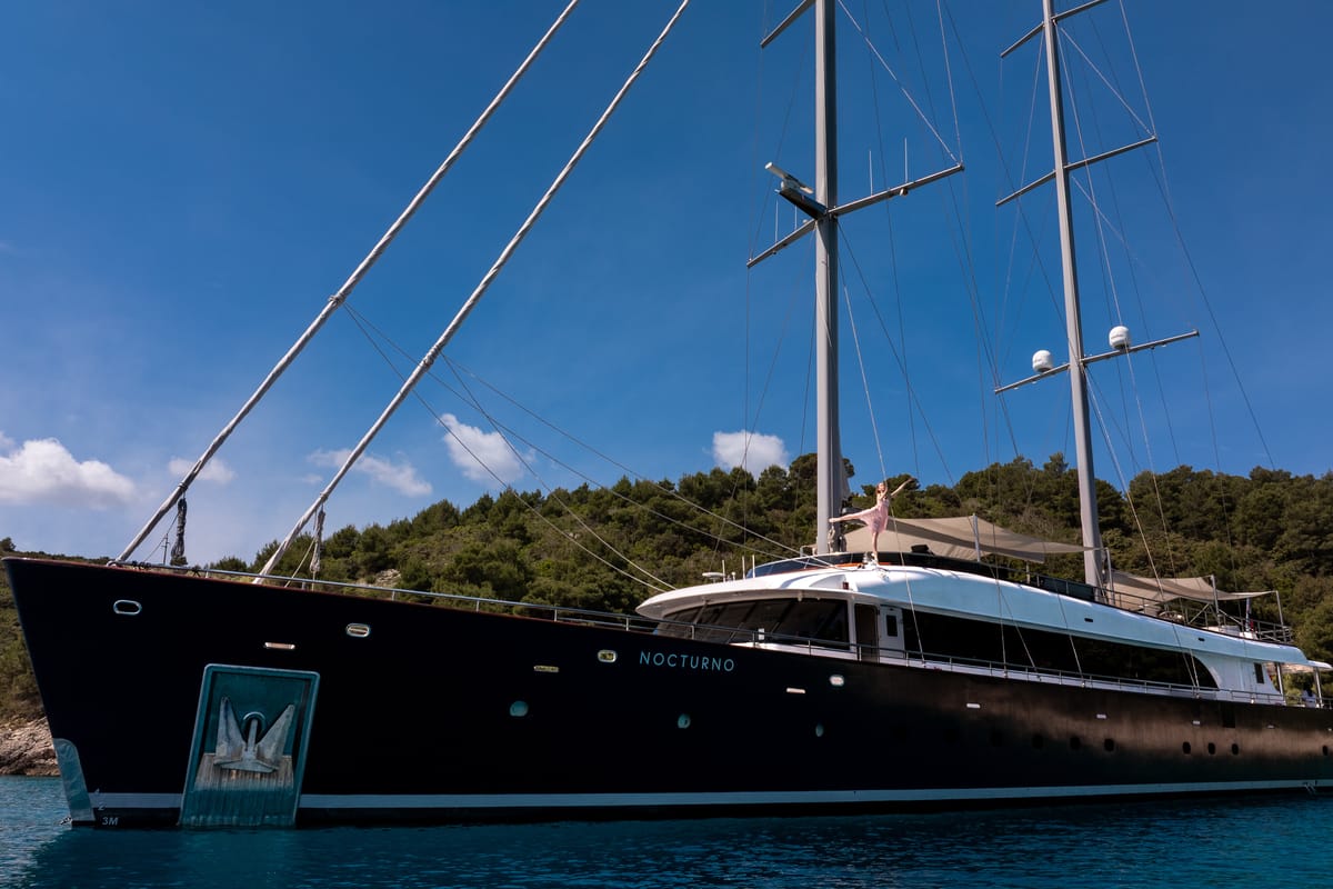 Exterior view of Nocturno, a Gulet Luxury Sailing Yacht sailboat at Split, Croatia