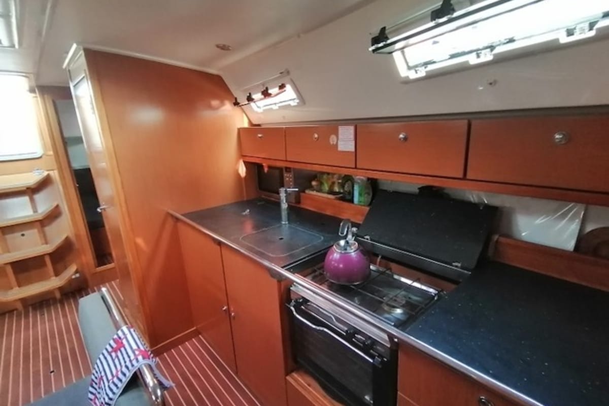 Galley of Mayla, a Bavaria Cruiser 40 sailboat at Fethiye, Turkey