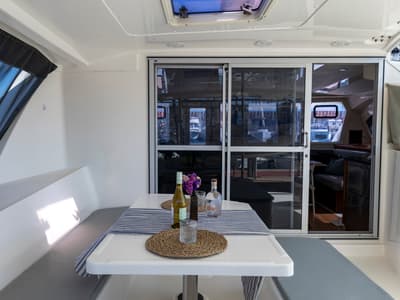 Deck of Tongaroa, a Leopard 44 catamaran at el Masnou, Spain