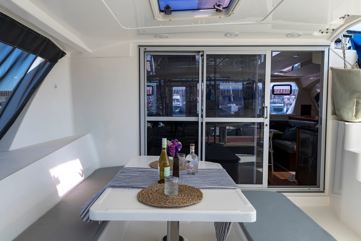 Deck of Tongaroa, a Leopard 44 catamaran at el Masnou, Spain