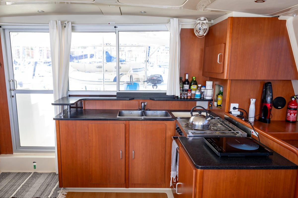 Galley of Tongaroa, a Leopard 44 catamaran at el Masnou, Spain