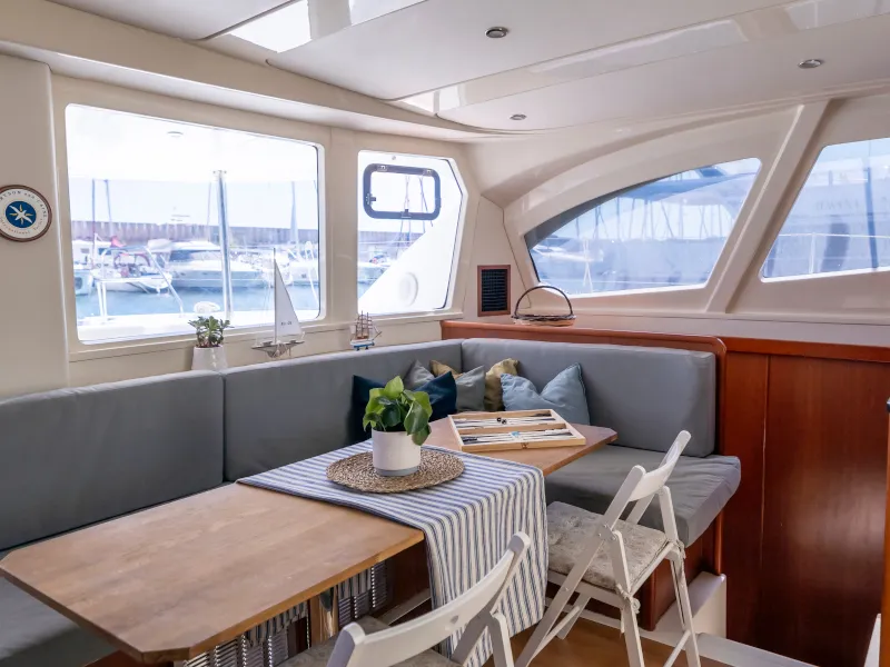 Salon of Tongaroa, a Leopard 44 catamaran at el Masnou, Spain