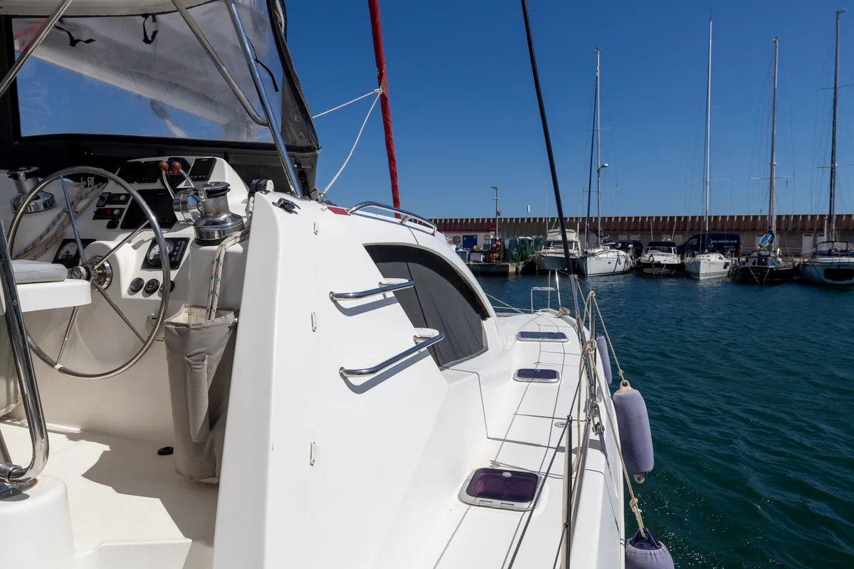Cockpit of Tongaroa, a Leopard 44 catamaran at el Masnou, Spain