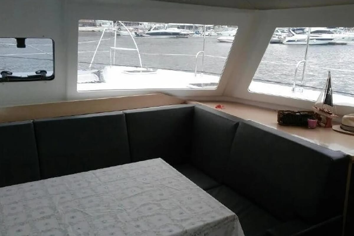 Salon of Fleur De Sel, a Fountaine Pajot Helia 44 catamaran at Cogolin, France