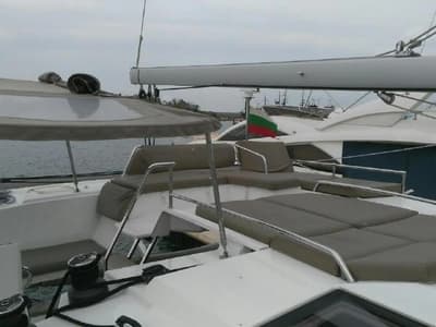 Deck of Fleur De Sel, a Fountaine Pajot Helia 44 catamaran at Cogolin, France