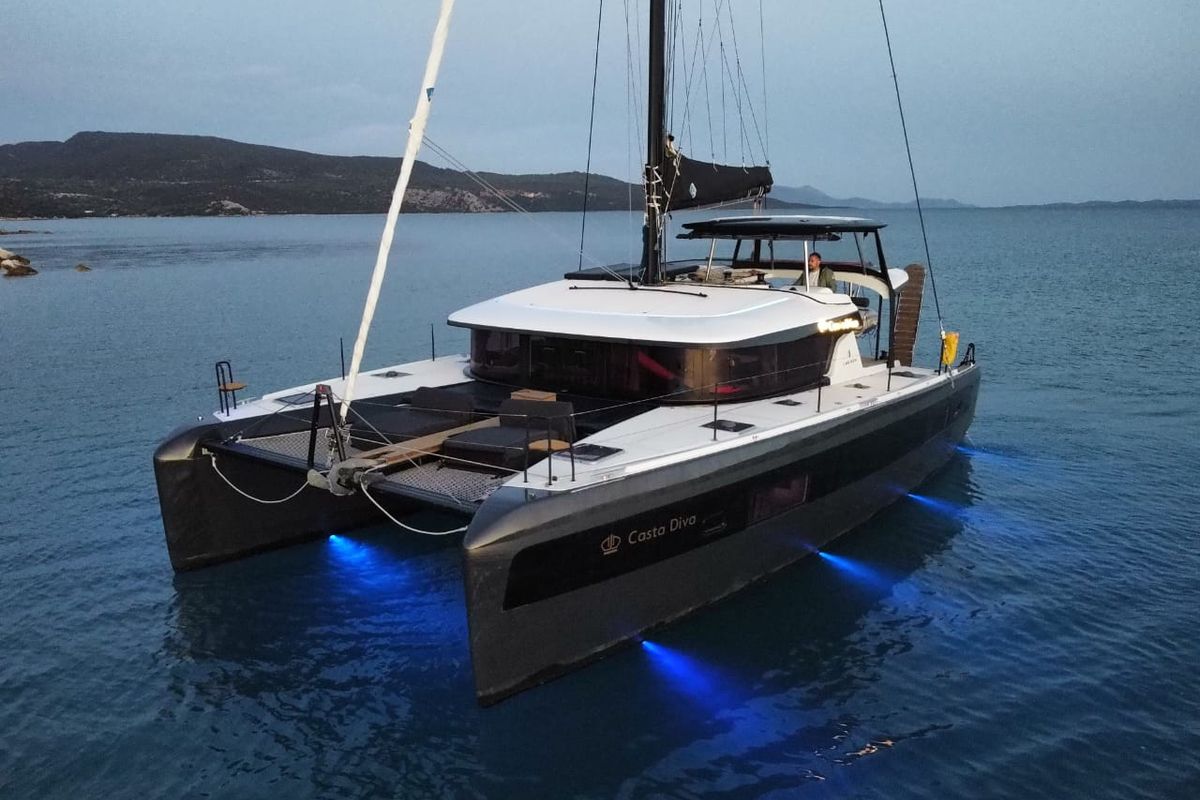 Exterior view of Casta Diva Vip-Equipped, a Lagoon 42 catamaran at Preveza, Greece